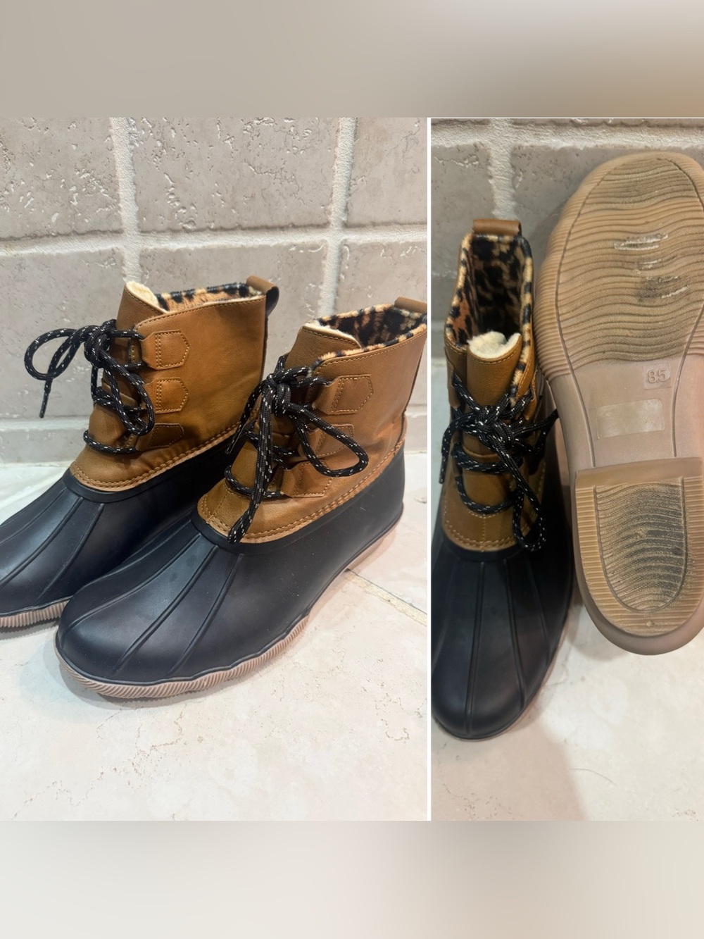 Women’s Brown and Black Waterproof Winter Boots with Leopard Lining